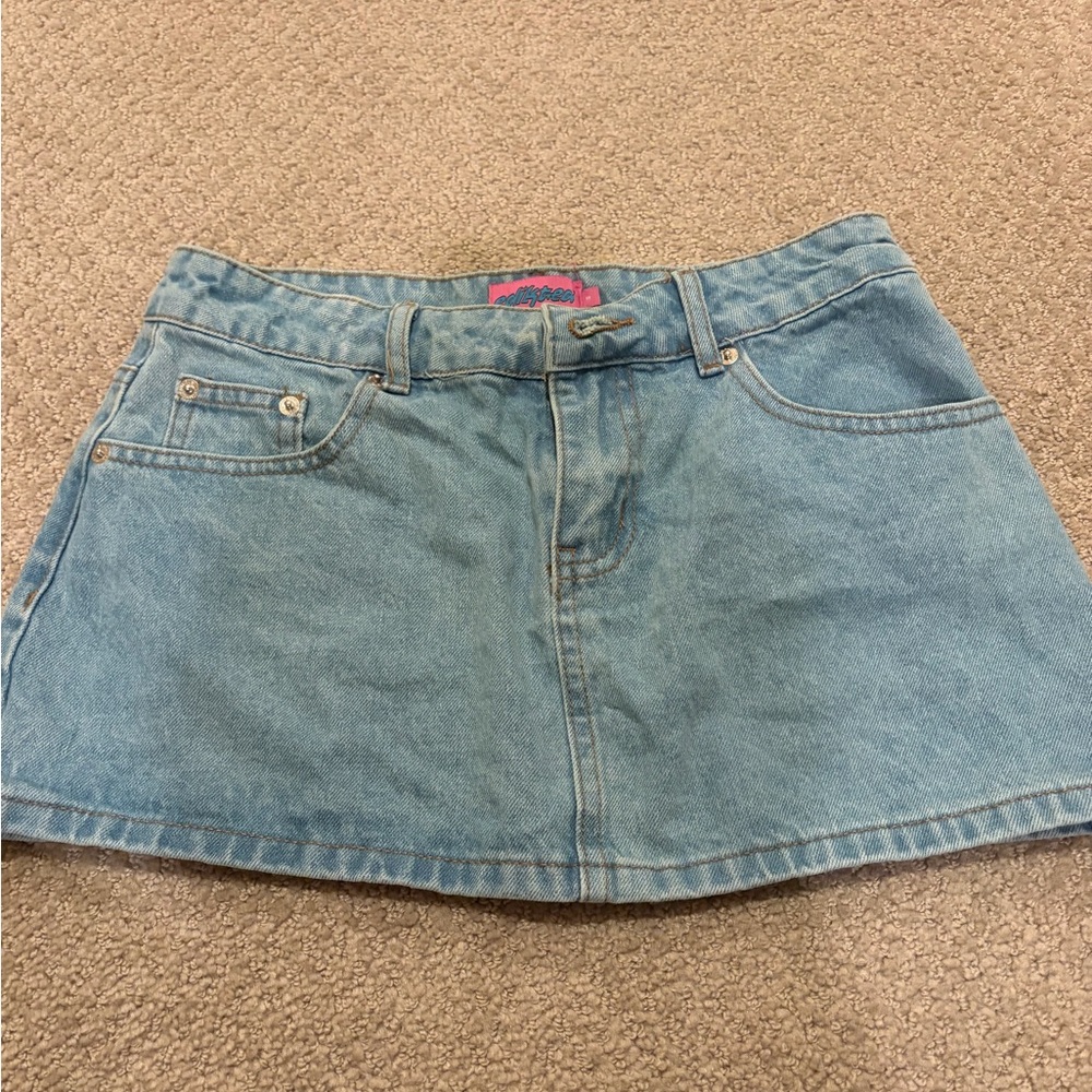 Edikted Light Blue Denim Mini Skirt